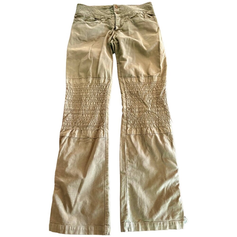 Ya-Ya Light Olive Green Smocked Boot Leg Utility Cotton Pants Size 6